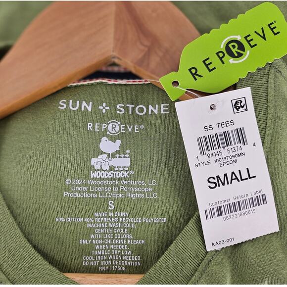 SUN + STONE MEN'S WOODSTOCK GRAPHIC T-SHIRT – GREEN – SIZE SMALL – NWT - Picture 4 of 9